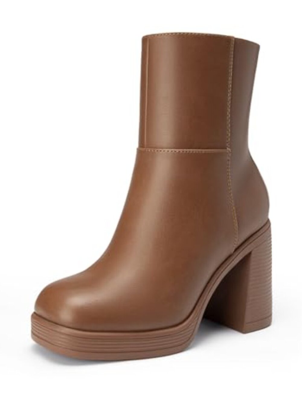 Platform Ankle Boots Chunky Heel Square Toe Booties Side Zipper Non-Slip - Picture 2 of 7